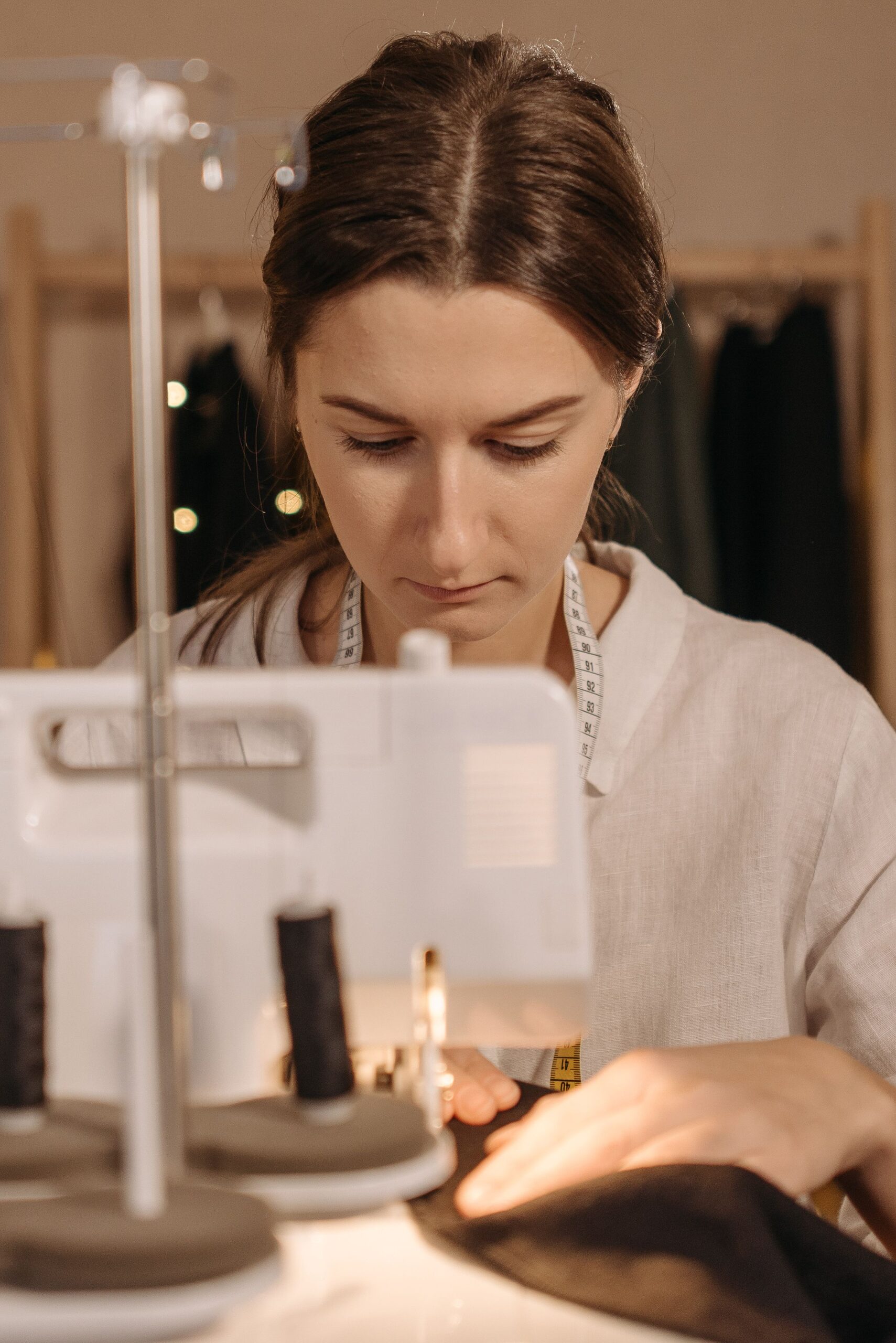 Woman sewing at a table