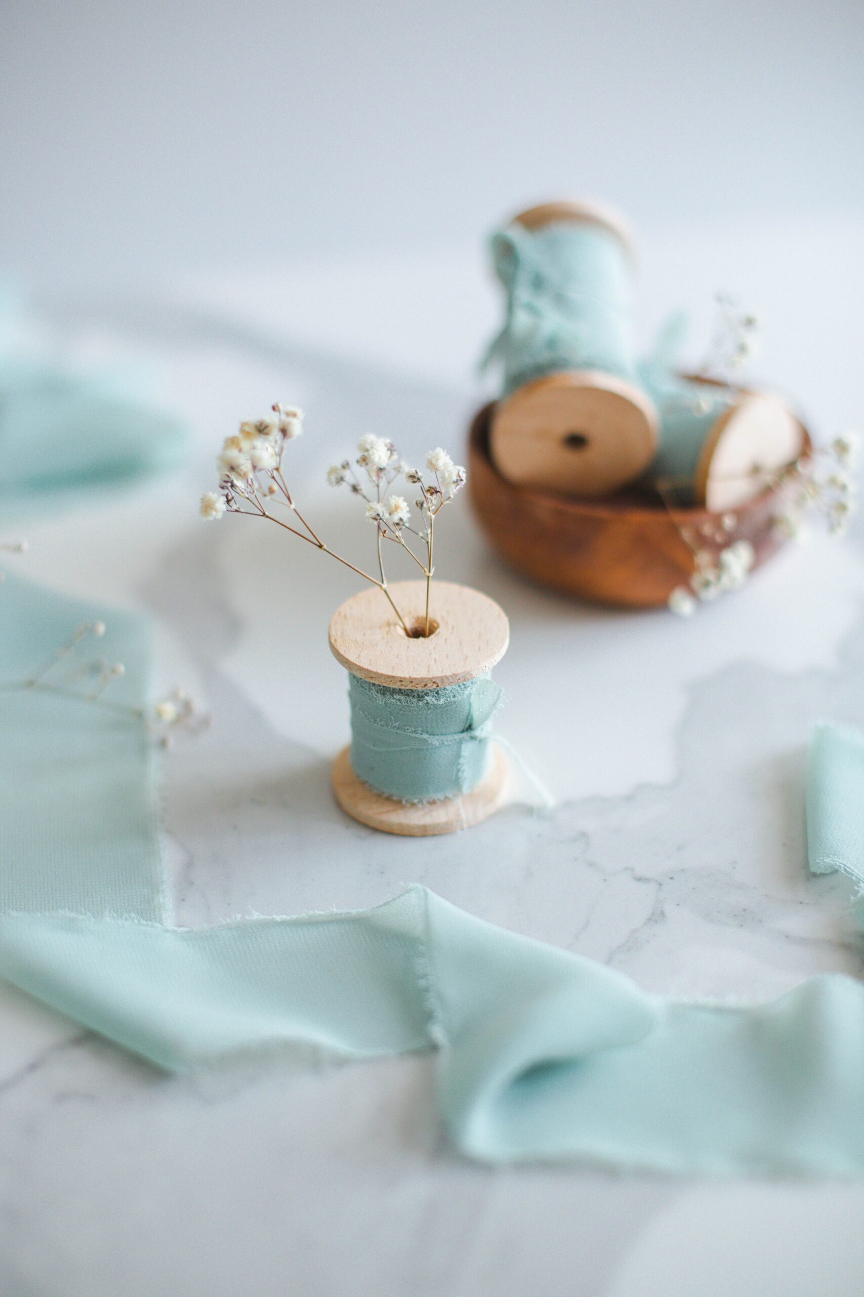 Spools of thread with sea-glass ribbon